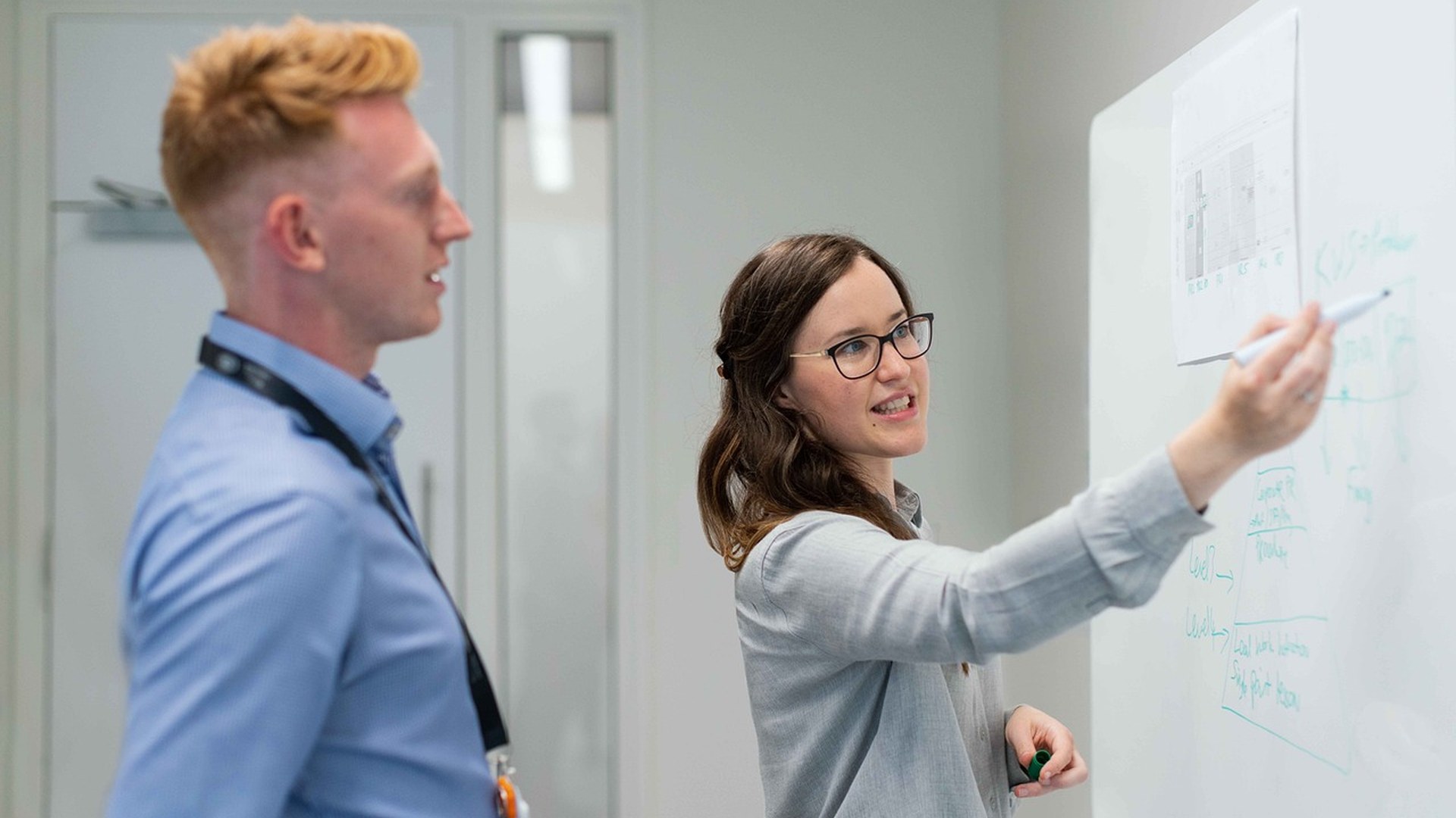 Business continuity and disaster recovery planning at an office whiteboard